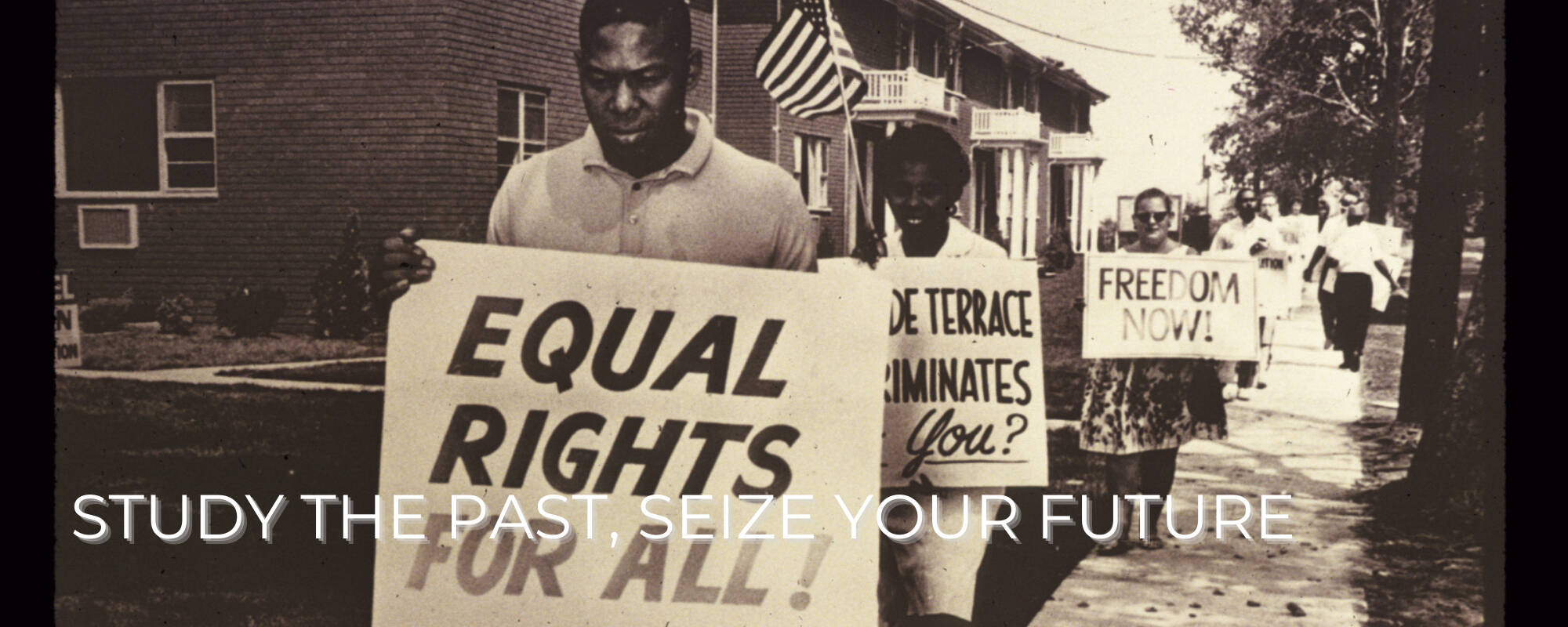 Civil rights march in Washington DC in front of apartments